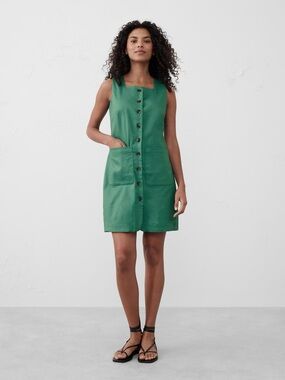 Banana Republic Green Sleeveless Button-Front Mini Dress
